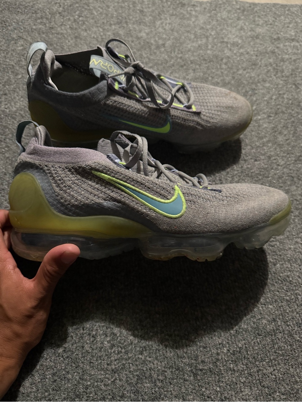 Nike VaporMax Men's Athletic Shoes Gray with Lime Accents